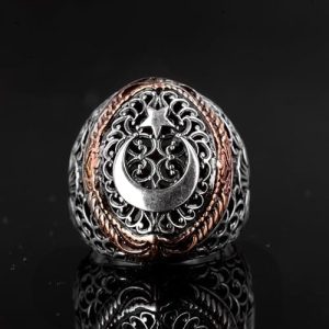 Gümüş Erkek Yüzük, Ay ve Yıldız Yüzüğü, Türk Barağı Yüzük - Görsel 3