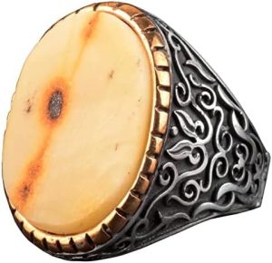 Gerçek Doğal Amber Taş Yüzük, Büyük Yüzük, 925 Ayar Gümüş Yüzük Erkekler İçin - Görsel 1