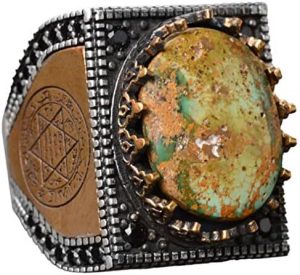 Gerçek Arizona Turkuaz Taş Yüzük, David of Star Yüzüğü, Boho Yüzük - Görsel 1