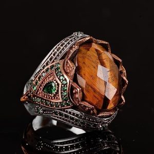 Gerçek Doğal Taş El Yapımı Yüzük - 925 Ayar Gümüş Şık Yüzük (Kaplan Gözü) - Görsel 5