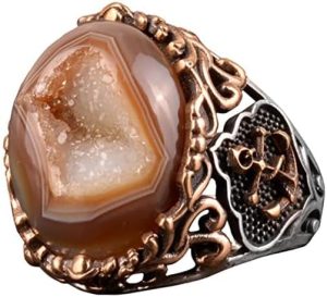 Gerçek Doğal Druzy Kristal Kuvars Taş Yüzük, Gümüş Yüzük, Çapa Yüzük - Görsel 1