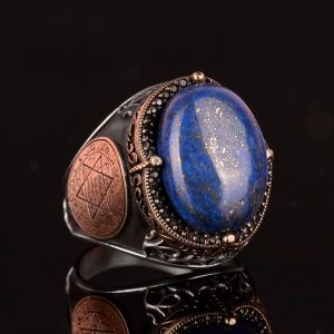 Doğal Lapis Lazuli Taş Yüzük, Süleyman Mührü Yüzüğü - Kraliyet 925K Katı Gümüş Erkek Yüzüğü - Bilgelik ve Gerçek Tasarımı - Görsel 4
