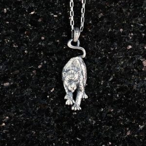 Kaplan Kolye, Panter Kolye Ucu, 925 Ayar Katı Gümüş Zincir Kolye Erkekler İçin - Görsel 5