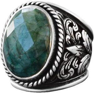 Gerçek Doğal Zümrüt Taşı, Zümrüt Yüzük, Gümüş Erkek Yüzüğü, Yeşil - Görsel 1