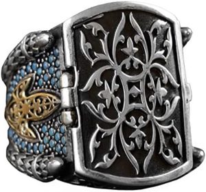 925 Ayar Gümüş Erkek Kutu Yüzük, Turkuaz Taşlarla, Erkekler İçin Farklı Tasarım - Görsel 1