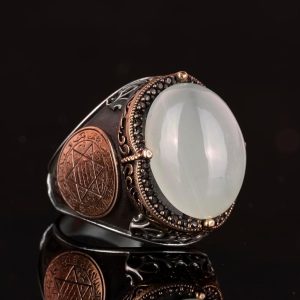 Davud Yıldızı Yüzük | Cabochon Akuamarin Taşı | Huzurlu 925 Ayar Gümüş Erkek Yüzük | Netlik ve Sakin Tasarım - Görsel 3