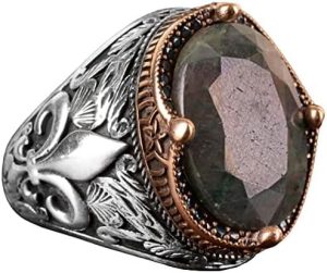 Gerçek Doğal Zümrüt Taşlı Yüzük, Gümüş Yüzük Erkekler İçin - Görsel 1