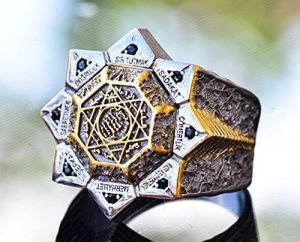 925 Ayar Gümüş Erkek Yüzük - David Yıldızı & Süleyman Mührü Tasarımlı Yüzük (Siyah Zirkon) - Görsel 7