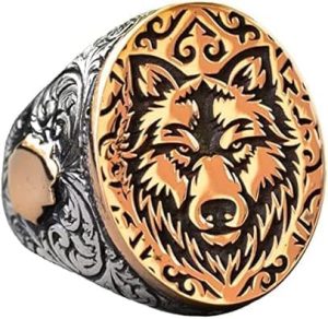 925K Katı Gümüş Erkek Kurt Yüzüğü - Gotik Burç Hayvan Tasarımı, El Yapımı Takı (Özelleştirilebilir) - Görsel 1