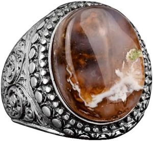 Gerçek Doğal Akik Taşı Erkek Yüzüğü, Vintage Yüzük, 925 Ayar Gümüş Yüzük Erkekler İçin - Görsel 1