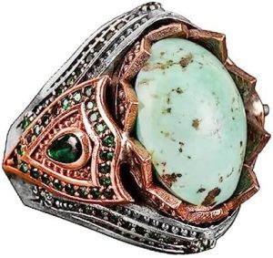 Gerçek Doğal Arizona Turkuaz Taş Yüzük, Erkekler için, Minimalist Yüzük, 925 Ayar Gümüş Yüzük - Görsel 1