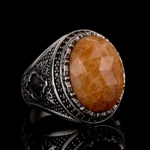 Gerçek Doğal Taş Yüzük, 925 Ayar Gümüş Erkek Yüzüğü, Erkekler İçin Doğum Taşı Yüzüğü - Görsel 5