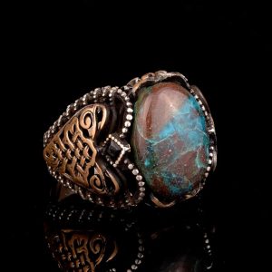 Erkekler için Yeşil Turkuaz Taş Yüzük, 925 Ayar Gümüş ile Vintage Orta Doğu Tasarımı (Model-6) - Görsel 6