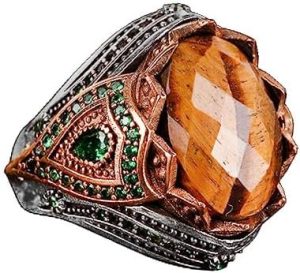 Gerçek Doğal Taş El Yapımı Yüzük - 925 Ayar Gümüş Şık Yüzük (Kaplan Gözü)