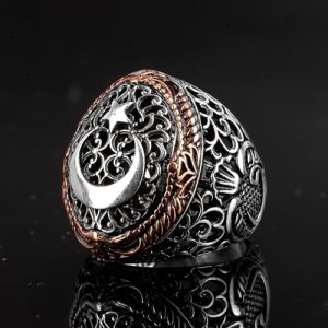 Gümüş Erkek Yüzük, Ay ve Yıldız Yüzüğü, Türk Barağı Yüzük - Görsel 2