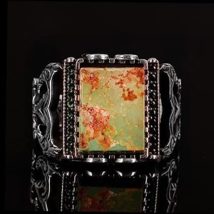 Dikdörtgen Gümüş Yüzük, 925 Doğal Arizona Turkuaz Taşı Yüzük (Style-4) - Görsel 3