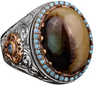 Gerçek Doğal Akik Taşı Erkek Yüzük, Sultan Yüzük, 925 Ayar Gümüş Yüzük - Görsel 1