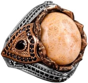 Gerçek Doğal Mercan Taşı Yüzüğü, 925 Ayar Gümüş Yüzük, Oval Mercan Sultan Yüzüğü - Görsel 1