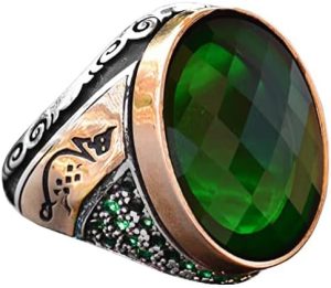 İslami Yüzük, 925 Ayar Gümüş Erkek Yüzüğü, Sentetik Taş Erkek Yüzüğü - Görsel 1