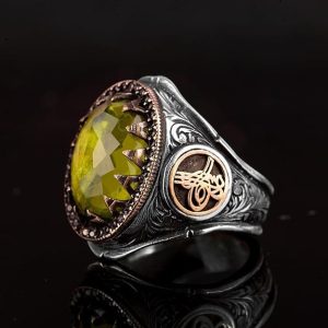 Osmanlı İmparatorluğu Yüzüğü, 925 Ayar Gümüş Yüzük, Yapay Peridot Taşlı Yüzük - Görsel 2