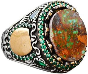 Gerçek Doğal Arizona Turkuaz Taş Yüzük, Minimalist Yüzük, 925 Ayar Gümüş Erkek Yüzük (Model-10)