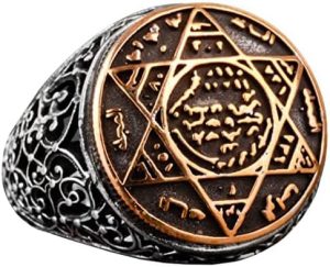 925 Ayar Gümüş Erkek Yüzük - David Yıldızı ve Hat Sanatı Tasarımı - Görsel 1