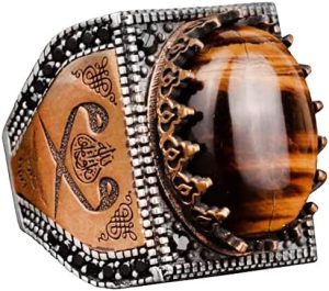 Gerçek Doğal Kaplan Göz Taşı Yüzük, 925 Ayar Gümüş Yüzük - Görsel 1