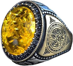 Erkekler için Kehribar Yüzük, Bal Kehribar Taşı Yüzük, 925 Ayar Gümüş Yüzük, El Yapımı Yüzük, Doğal Kehribar, Kehribar Takı Yüzük - Görsel 1