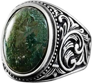 Sterling Gümüş Erkek Yüzük, Gerçek Sedir Agat Taşı, El Yapımı Detaylı Tasarım - Görsel 1