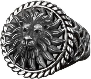 Aslan Yüzüğü, El Yapımı Yüzük, Gotik Yüzük, 925 Ayar Gümüş Yüzük, Baba İçin Hediye, Hayvan Yüzüğü, Erkek Gümüş Yüzük - Görsel 1