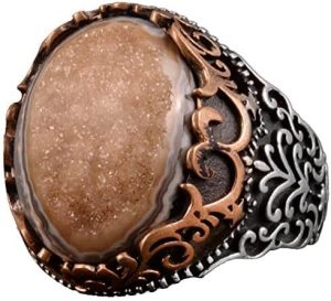 Gerçek Doğal Druzy Kristal Kuvars Taş Yüzük, 925 Ayar Gümüş Yüzük, El Yapımı Yüzük - Görsel 1