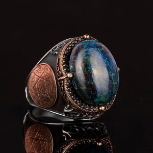 Doğal Azurit Taşlı Yüzük, Davud Yıldızı Gümüş Yüzük - Gizemli 925 Ayar Sert Gümüş Erkek Yüzüğü - Görsel 4