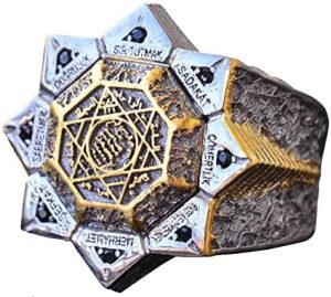 925 Ayar Gümüş Erkek Yüzük - David Yıldızı & Süleyman Mührü Tasarımlı Yüzük (Siyah Zirkon) - Görsel 1