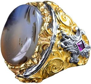 Gerçek Doğal Yemeni Akik Taşı Yüzük, El Yapımı Sultan Yüzük, 925 Ayar Gümüş Altın Kaplama Erkek Yüzüğü