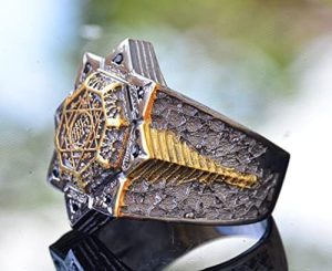 925 Ayar Gümüş Erkek Yüzük - David Yıldızı & Süleyman Mührü Tasarımlı Yüzük (Siyah Zirkon) - Görsel 4