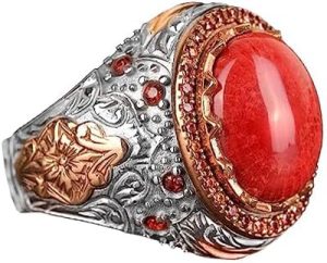 Gerçek Doğal Mercan Taşı Yüzük, Kral Yüzüğü, El Yapımı Yüzük, 925 Ayar Gümüş Yüzük Erkekler İçin - Görsel 1