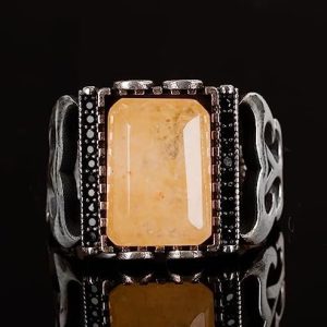 Gerçek Doğal Sarı Safir Taşlı Erkek Yüzük, Minimalist Yüzük, El Yapımı Yüzük, 925 Ayar Gümüş Yüzük - Görsel 5