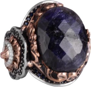 925 Ayar Gümüş Erkek Yüzük - Safir Taş - Aslan Sembolü El Yapımı Yüzük - Görsel 1