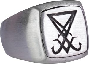 Sigil Yüzüğü, Lucifer Yüzüğü, Cadılık, Simya, Şeytani Erkek Yüzüğü, Kutsal Geometri, 925 Ayar Gümüş Yüzük - Görsel 1