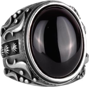 Oluşturulmuş Taş Yüzük, 925 Ayar Gümüş Yüzük, Tasarım Gümüş Erkek Yüzük (Cabochon Oniks Oluşturulmuş Taş) - Görsel 1