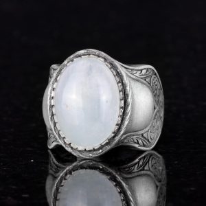 Erkekler İçin Doğal Taş Yüzük, 925 Ayar Gümüş Yüzük, Cabochon Akuamarin Yüzük - Görsel 3