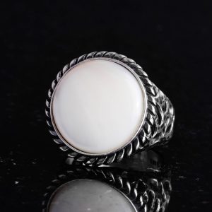 Gerçek Doğal Sedef Taş Yüzük - 925 Ayar Katı Gümüş Erkek Yüzüğü ile Sedef - Görsel 4