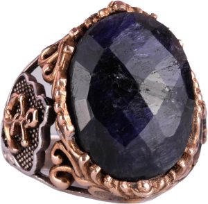 Gümüş Çapa Kaptan Yüzüğü, Yaratılmış Taş Yüzük, 925 Ayar Sterling Gümüş Yaratılmış Taş Yüzükler - Çeşitli Koleksiyon (Yaratılmış Safir)