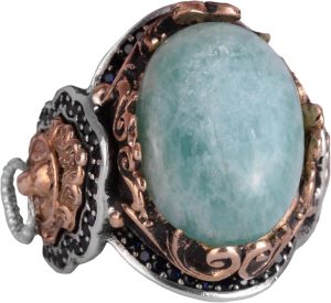 Aslan Erkek Gümüş Yüzük, Doğal Taş Yüzük - 925 Ayar Gümüş Yüzük (Amazonit) - Görsel 1