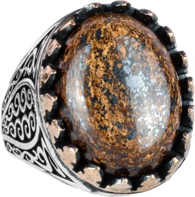 925 Ayar Katı Gümüş Erkek Yüzük - Doğal Taşlarla El Yapımı Şıklık (Bronzit Taşı) - Görsel 1
