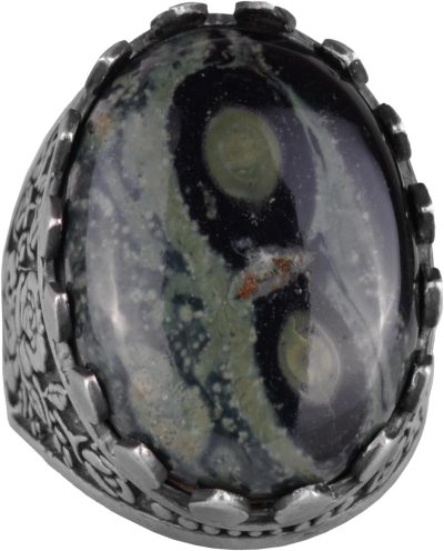 Gerçek Doğal Taş Yüzük - Gül Desenli Yüzük - 925 Ayar Gümüş Yüzük - El Yapımı Büyük Yüzük (Yeşil Göz) - Görsel 1