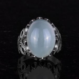 925 Ayar Katı Gümüş Erkek Yüzük - Doğal Taş Seçeneği ile El Yapımı Tasarım (Cabochon Akuamarin) - Görsel 4