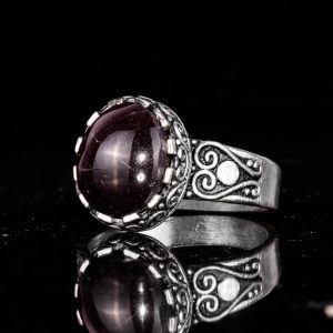 925 Ayar Gümüş Erkek Yüzük - Doğal Yıldız Granat Taşı ile El Yapımı Kalp Deseni - Görsel 5
