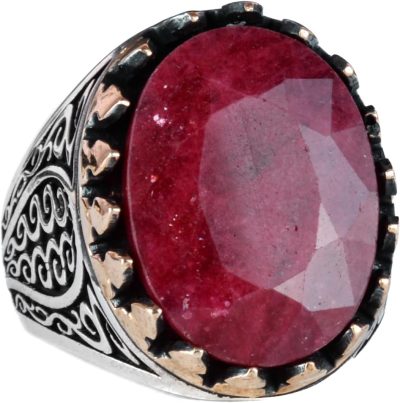 925 Ayar Katı Gümüş Erkek Yüzük Doğal Taşlarla - El Yapımı Şıklık (Fasetli Yakut Taş) - Görsel 1