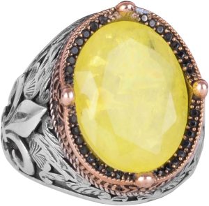 925 Ayar Gümüş Yüzükler Premium Üretilmiş Taşlarla (Sarı Paraiba Üretilmiş Taş) - Görsel 1